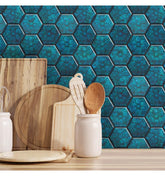 Sea Port Blue peel and Stick Wall Tile | Hexagon Kitchen Backsplash Tiles | self Adhesive Tiles for Home